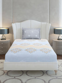 Monte Carlo Grey & Blue Ethnic Motifs Cotton 144 TC Single Bedsheet Set-2.29 m x 1.52 m