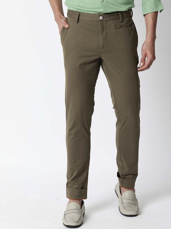 RARE RABBIT Men Cloveys Slim Fit Mid-Rise Cotton Trouser
