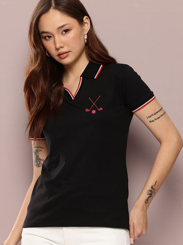 Dillinger wanita biasa fit lencana sulaman polo tshirt