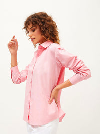 SASSAFRAS Pink Comfort Oversized Long Sleeves Pure Cotton Casual Shirt