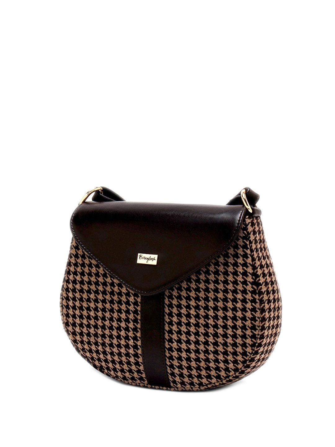 Berrylush Brown Geometric Self Design Structured Sling Bag