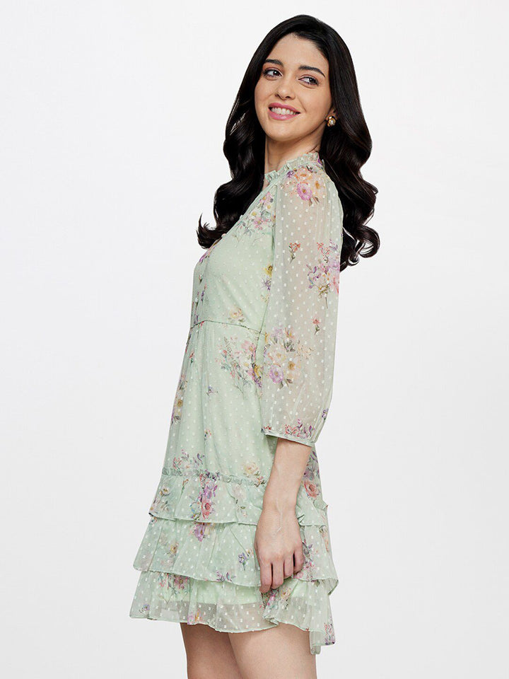 AND Floral Notch Neck A-Line Dress