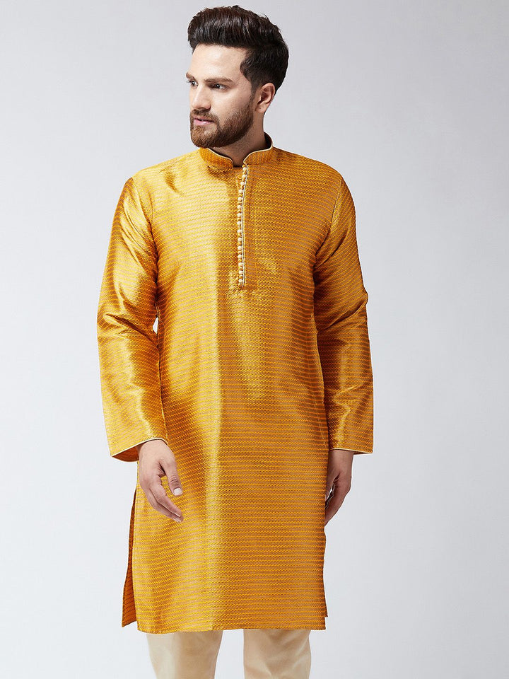 SOJANYA Men Mustard Woven Design Straight Kurta