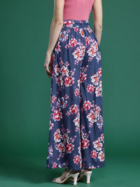 DressBerry Women Floral Print Flared Palazzos with Belt