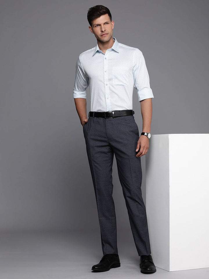 Raymond Men Mid Rise Self Design Textured Slim Fit Formal Trousers