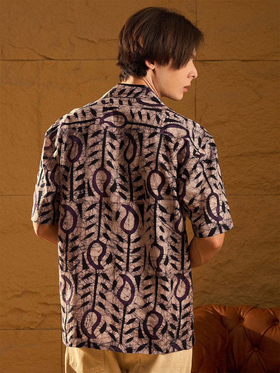 DENNISON Block Printed Oversized Pure Cotton Casual Shirt