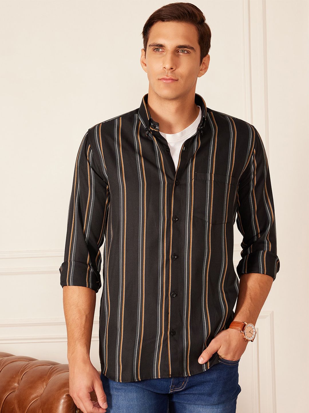 DENNISON Smart Striped Button-Down Collar Casual Shirt