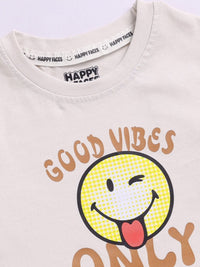 Happy Faces Girls Graphic Print Pure Cotton T-shirt
