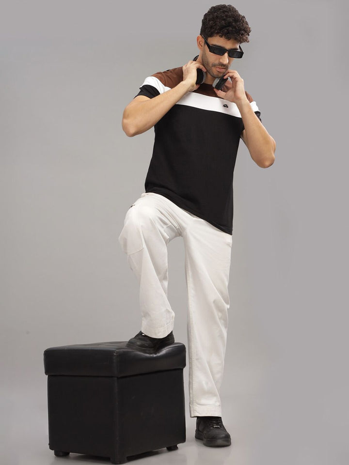 ADRO Colourblocked Regular Fit Cotton T-shirt