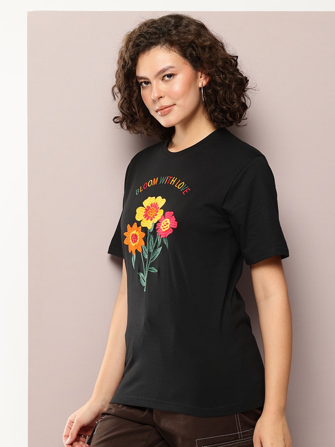 DILLINGER Women Oversized Embroidery Crew Neck Tshirt