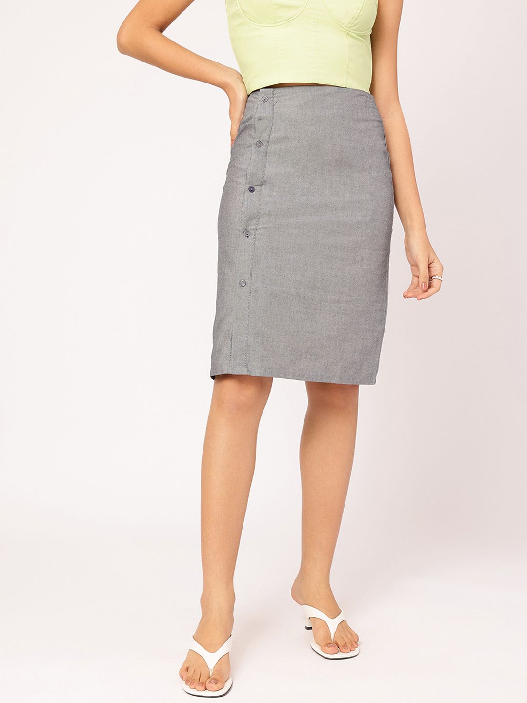 DressBerry Less is More Pleated Detail Straight Skirt