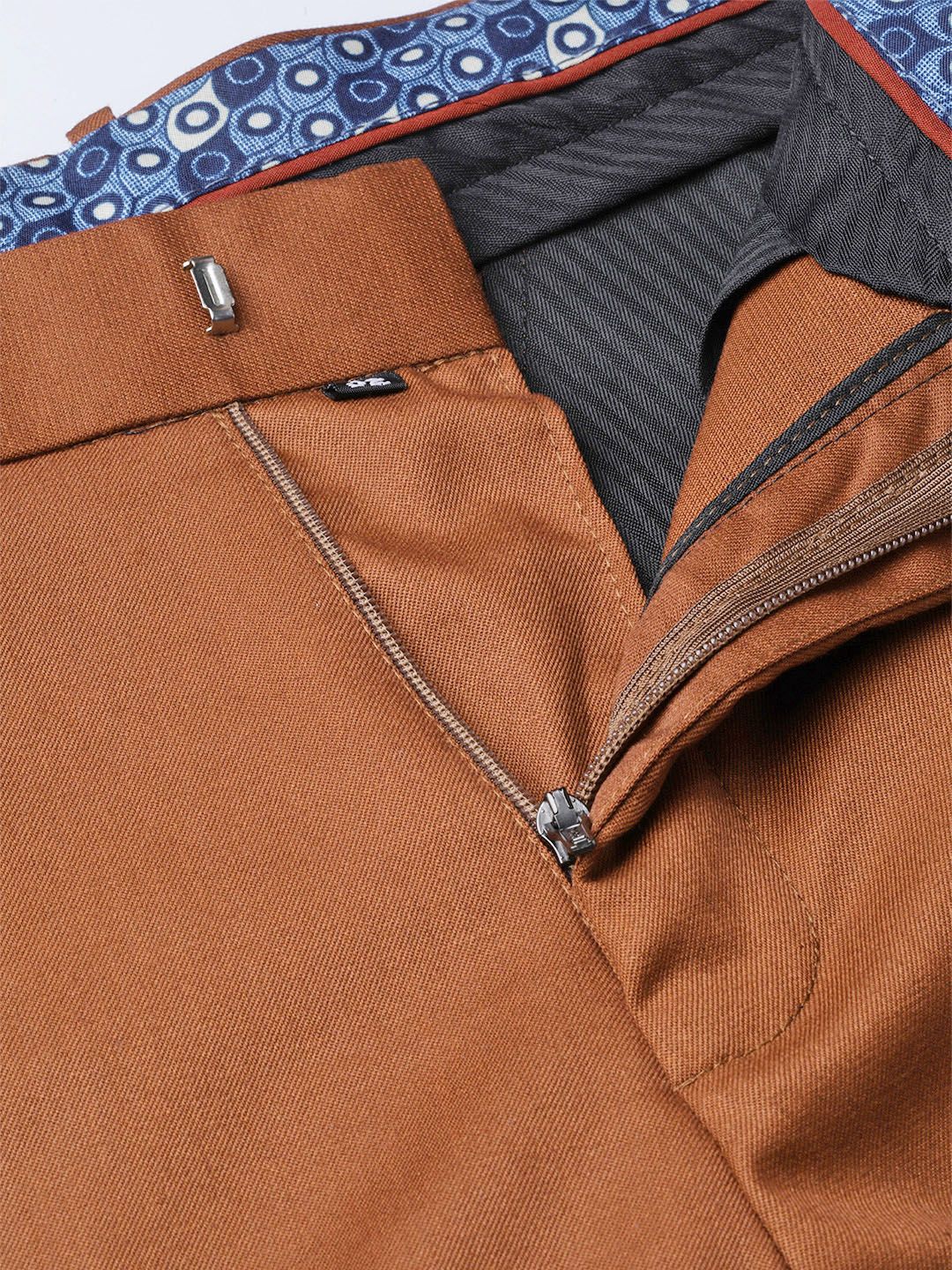 DENNISON Men Rust Red Smart Tapered Fit Solid Regular Trousers