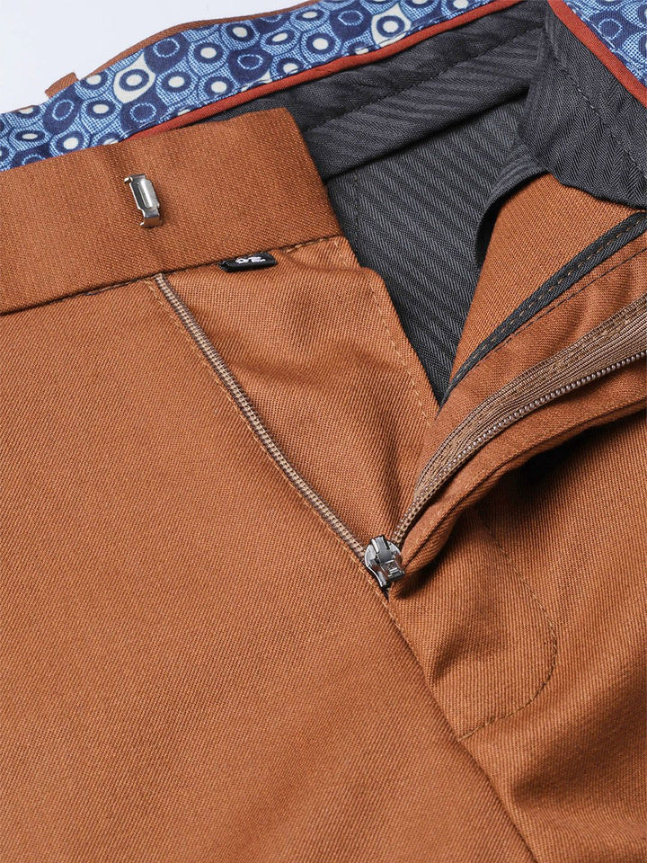 DENNISON Men Rust Red Smart Tapered Fit Solid Regular Trousers