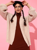 STREET 9 Women Beautiful Beige Self-Design Shrug