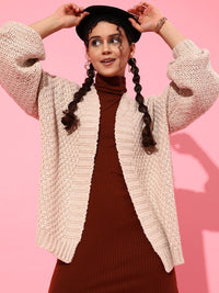 STREET 9 Women Beautiful Beige Self-Design Shrug