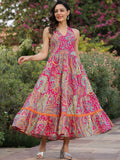 Rain & Rainbow Ethnic Motifs Printed Maxi Fit & Flare Tiered Pure Cotton Ethnic Dress