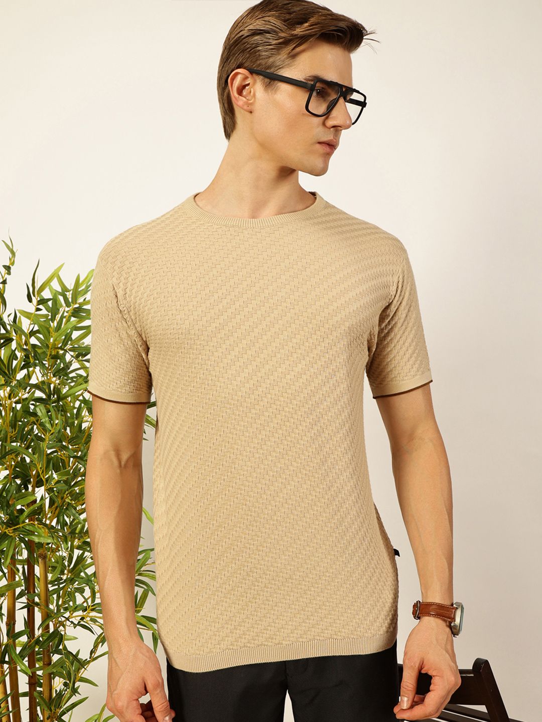 Thomas Scott Men Knit Textured Round Neck T-shirt