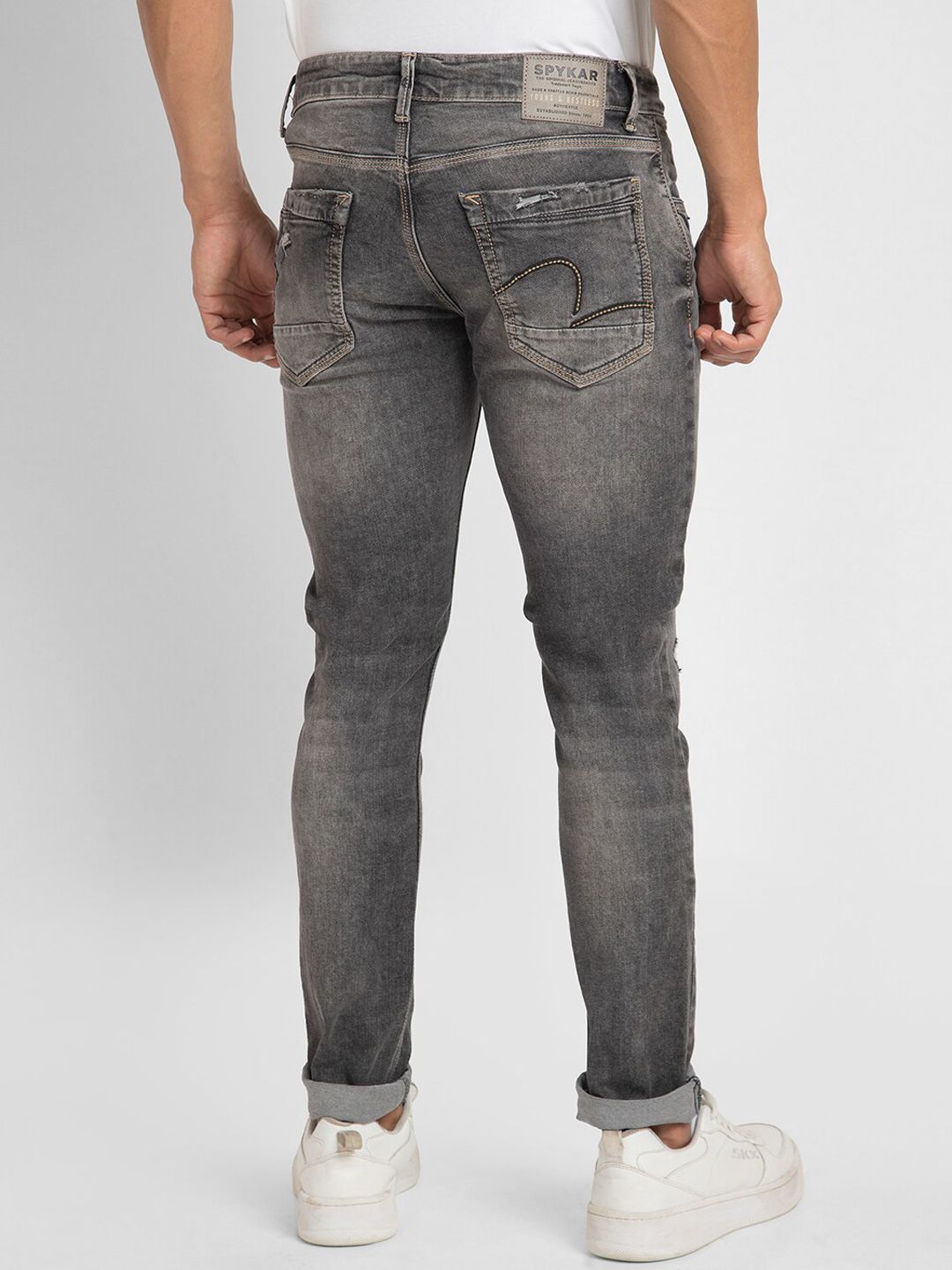 SPYKAR Men Slim Fit Low-Rise Mildly Distressed Heavy Fade Cotton Jeans