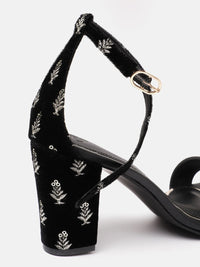 House of Pataudi Floral Embellished Block Heels
