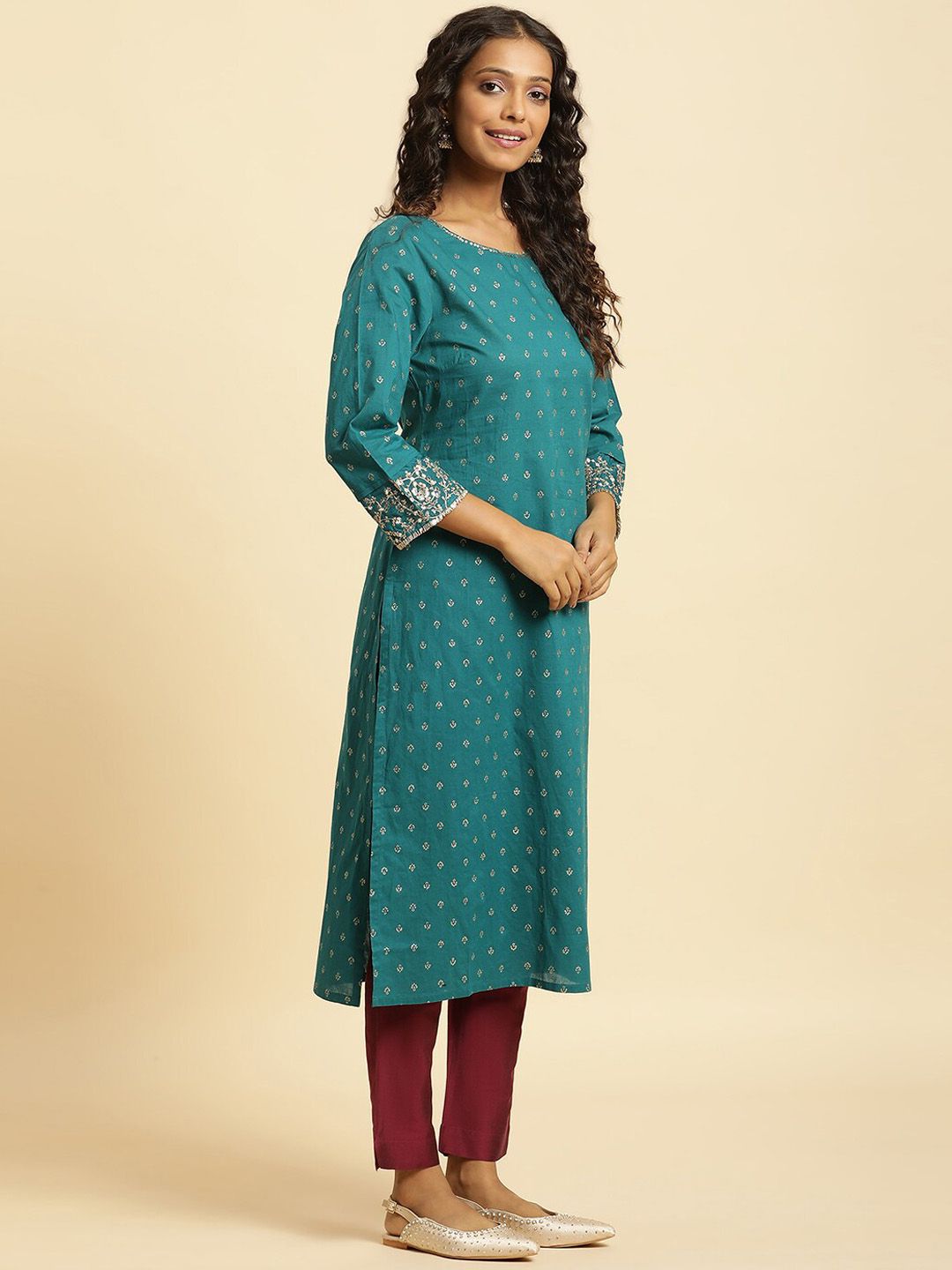 W Ethnic Motifs Printed Pure Cotton Anarkali Kurta