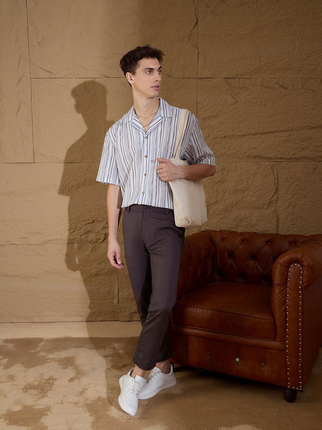 DENNISON Men Vertical Striped Oversized Casual Shirt