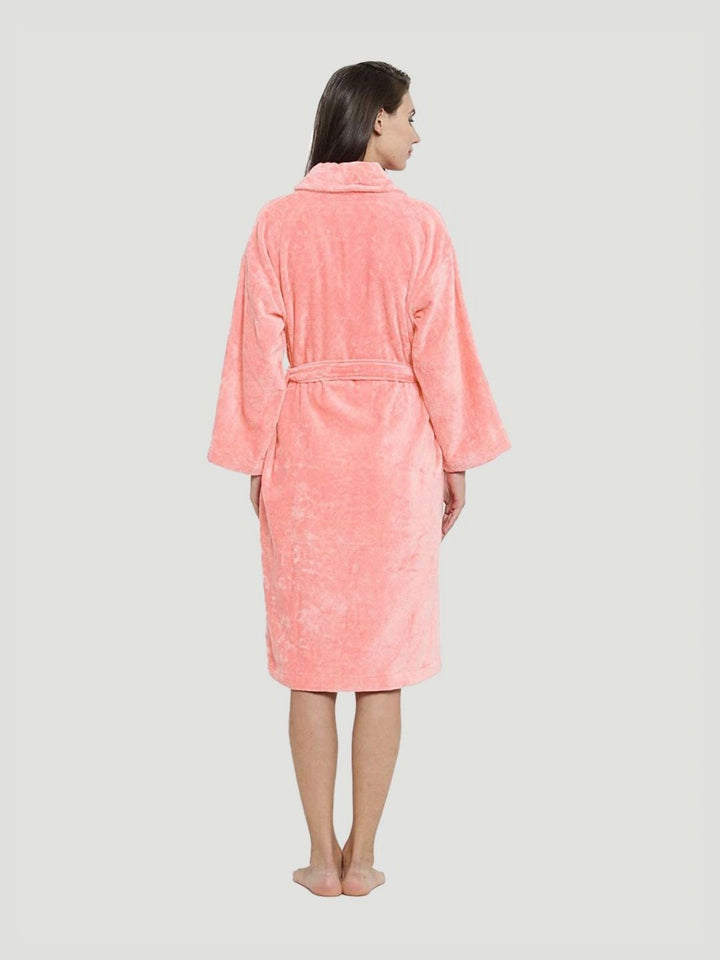 MYTRIDENT Women Peach Pure Cotton Bath Robe