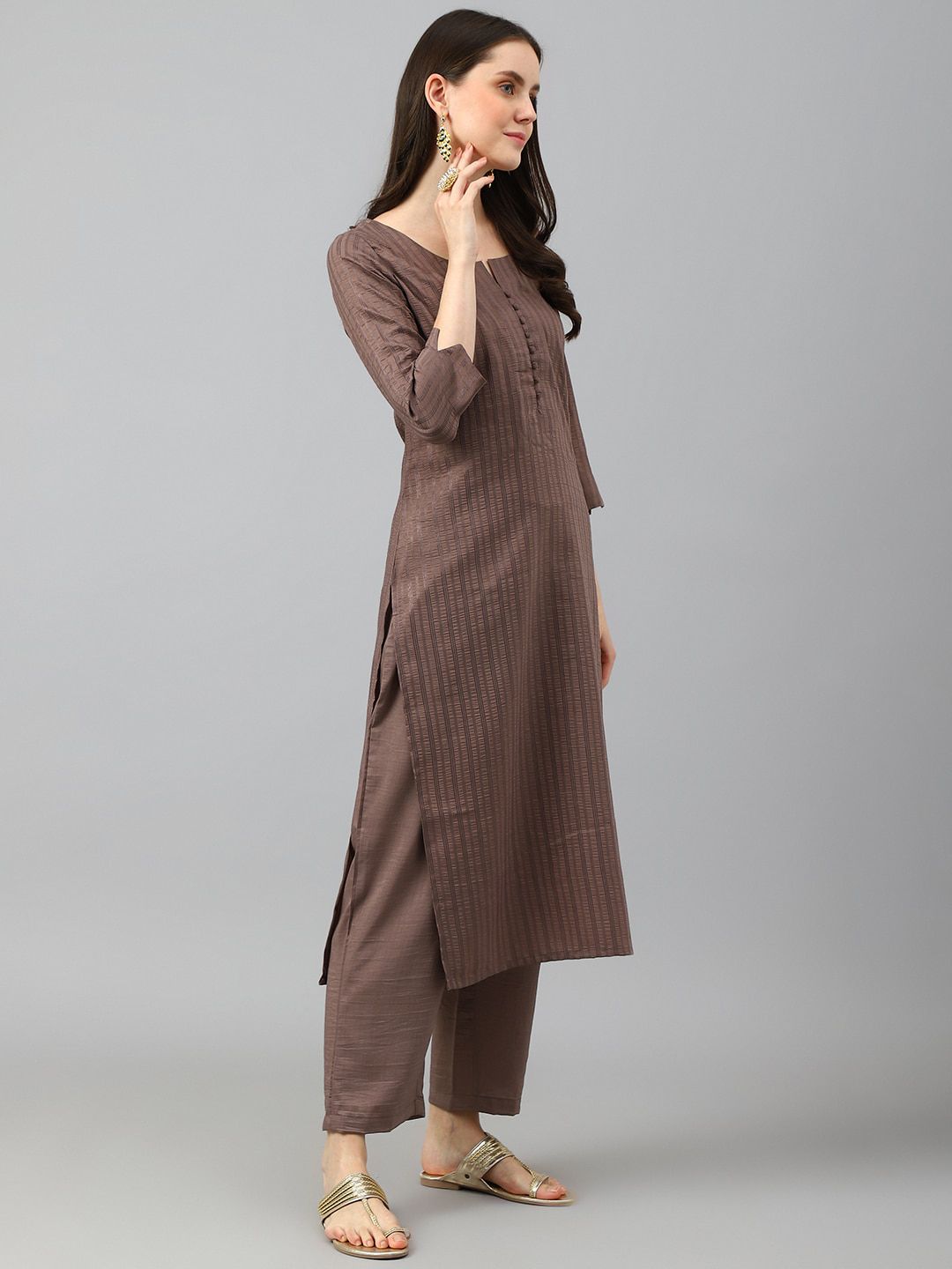 KALINI Striped Round Neck Kurta with Trousers