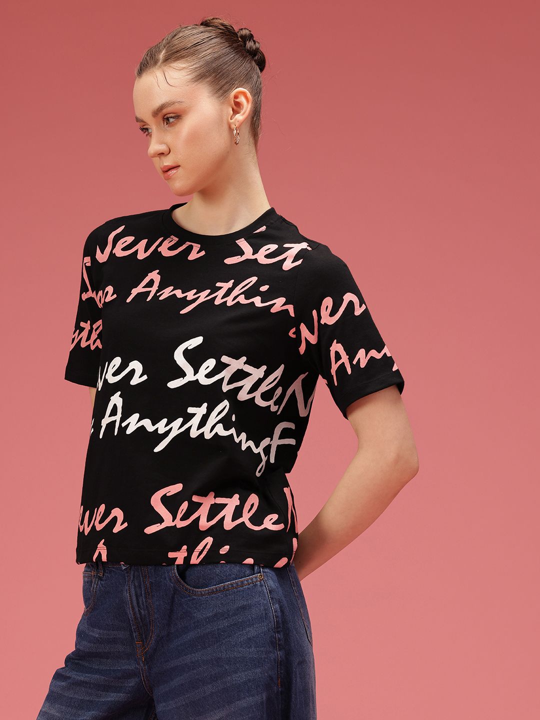 DressBerry Pure Cotton Typography Printed T-shirt