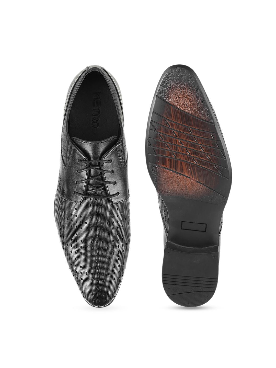 Metro Men Textured Round Toe Leather Formal Derbys