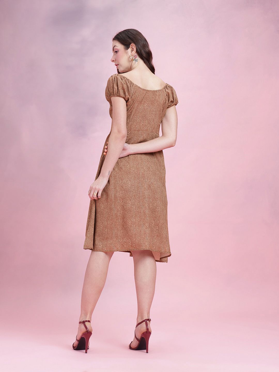 DressBerry Printed Puff Sleeves Empire Dress