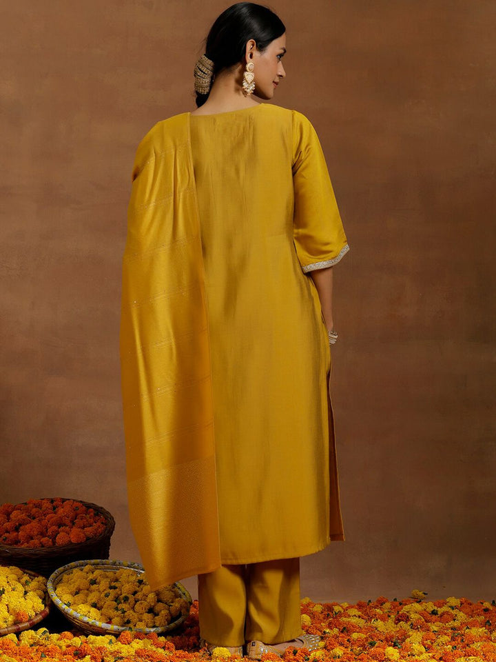 Libas Floral Embroidered Regular Sequinned Straight Kurta With Trousers & Dupatta