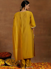 Libas Floral Embroidered Regular Sequinned Straight Kurta With Trousers & Dupatta