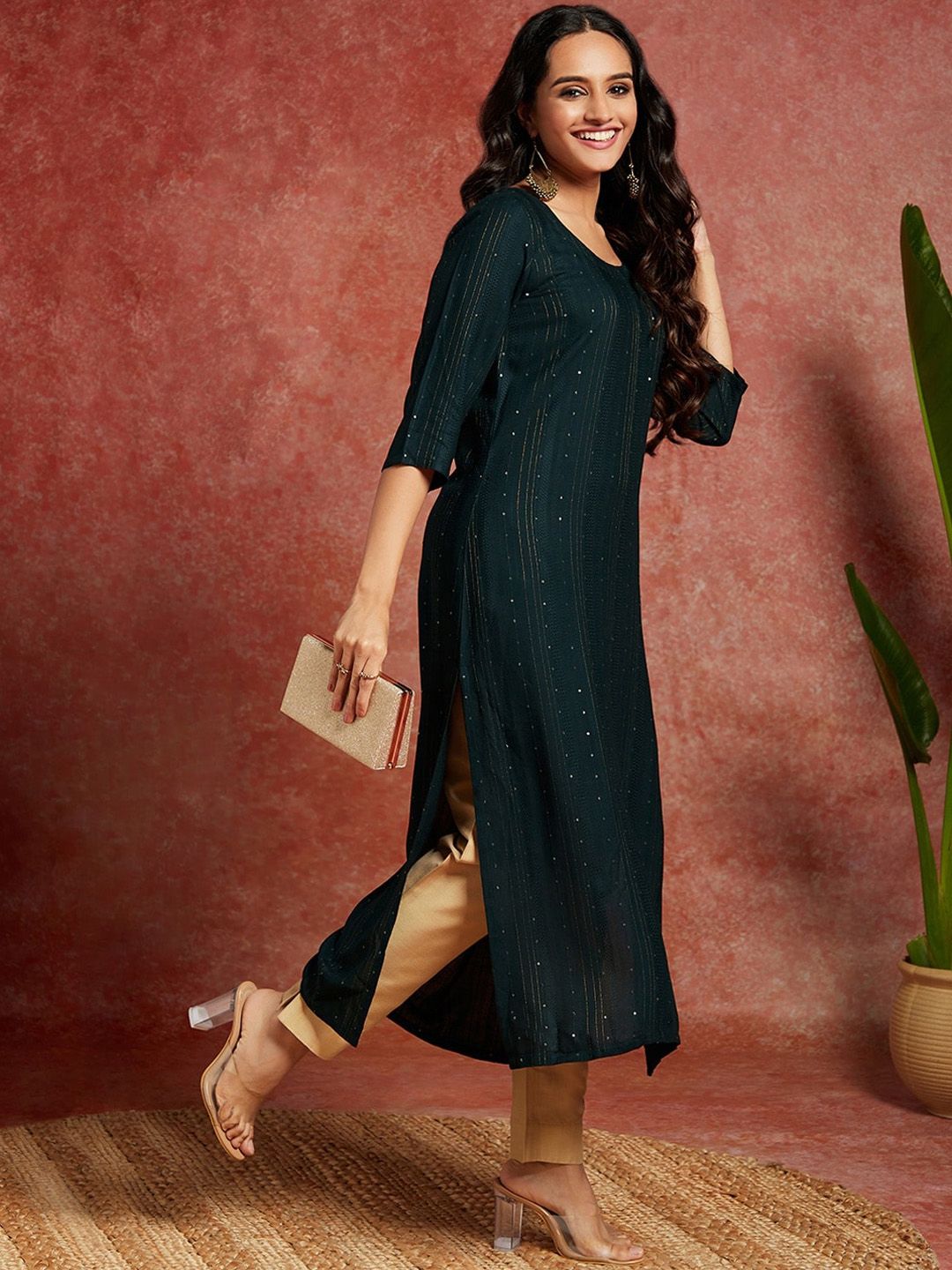 Libas Geometric Embroidered Sequinned Straight Kurta