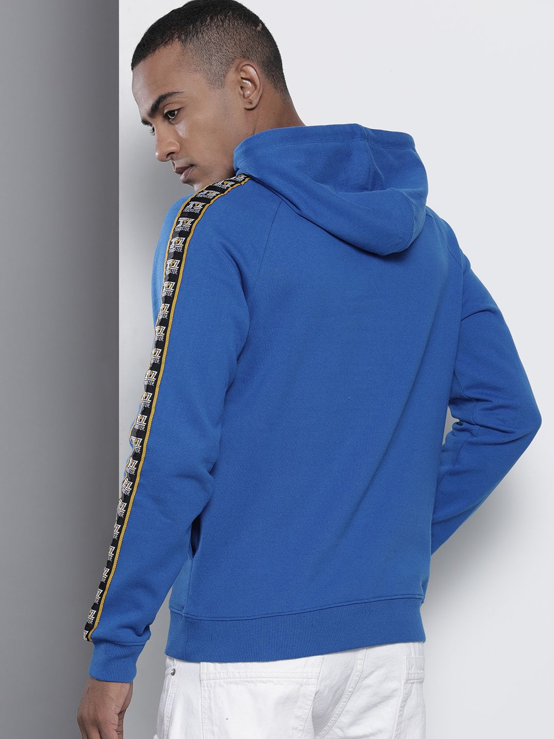 The Indian Garage Co Men Blue & Black Printed Hooded Sweatshirt