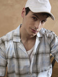 DENNISON Men White and Light Blue Checked Shirt
