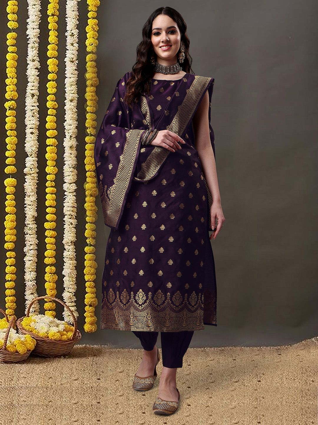 KALINI Ethnic Motifs Woven Design Kurta With Salwar & Dupatta