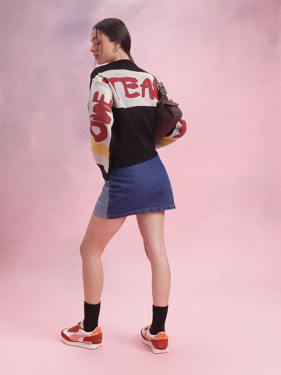 DressBerry Typography Colourblocked Flared Sleeve Pullover