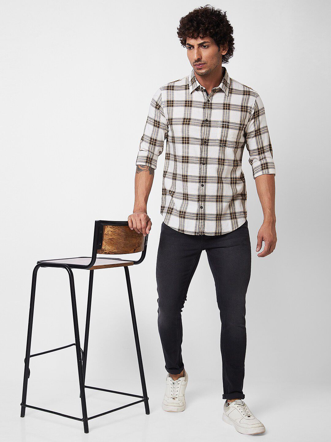 SPYKAR Long Sleeves Regular Fit Tartan Checks Opaque Checked Pure Cotton Casual Shirt