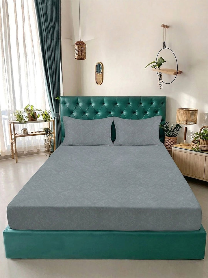 Myntra Elegant Homes Grey Floral 300 TC Cadar Katil King Dengan 2 Sarung Bantal