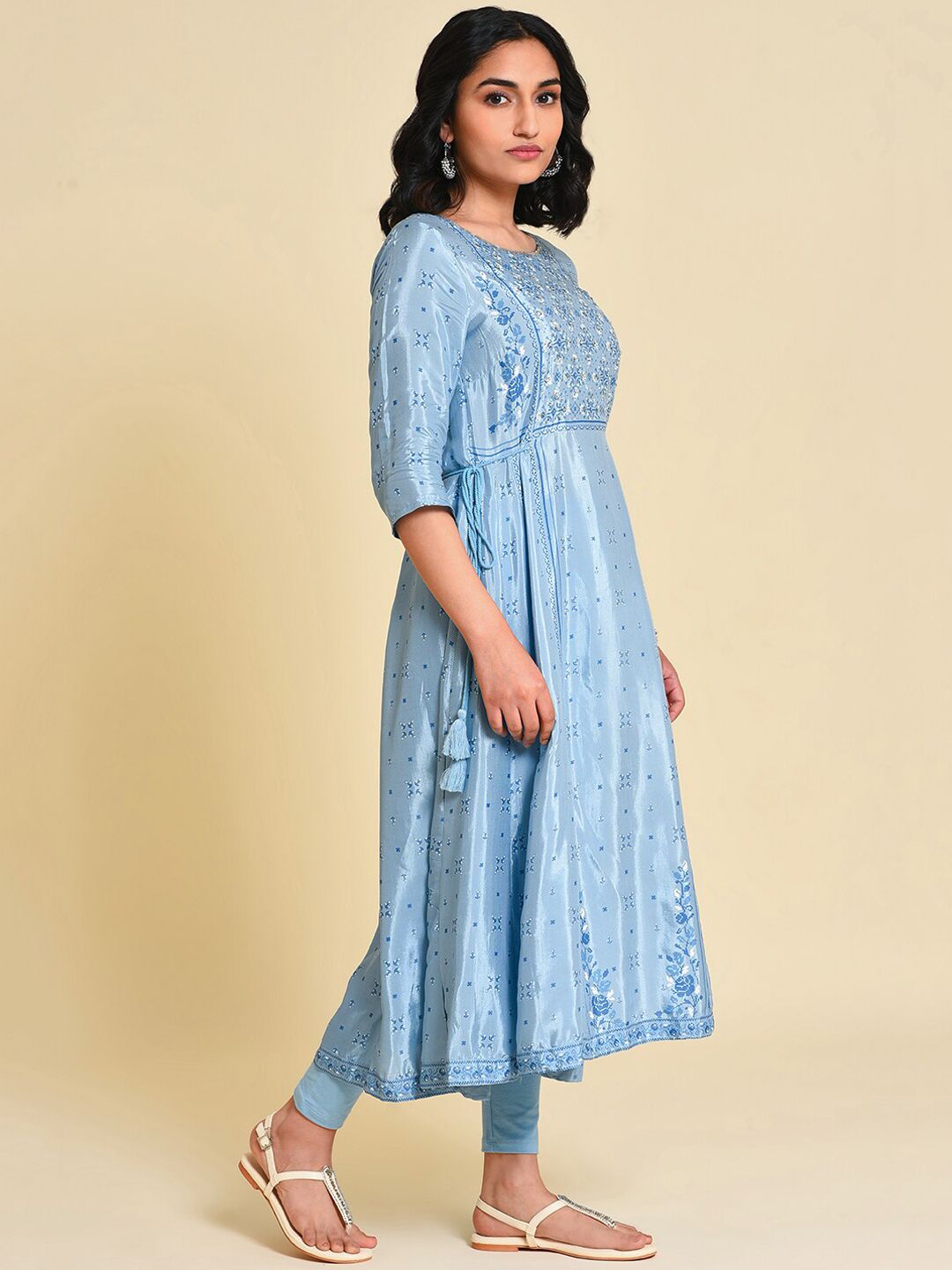 W Geometric Printed Sequins Anarkali Kurta