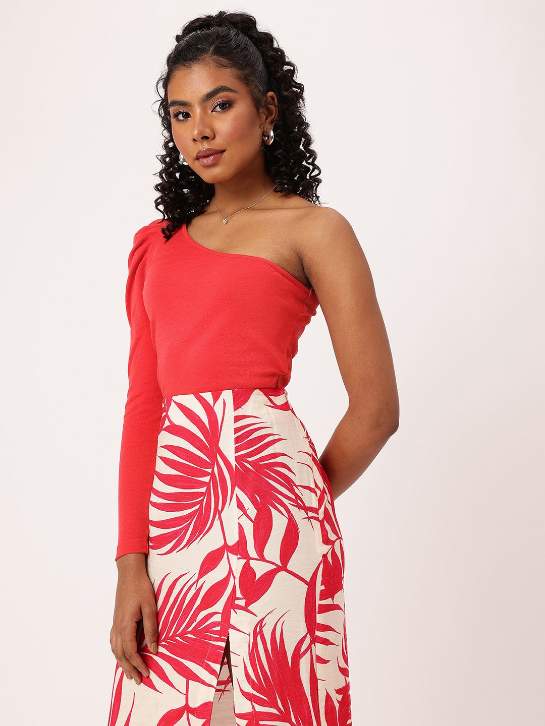 DressBerry Its Cherry On The Icing Red Peek-A-Boo One Shoulder Top