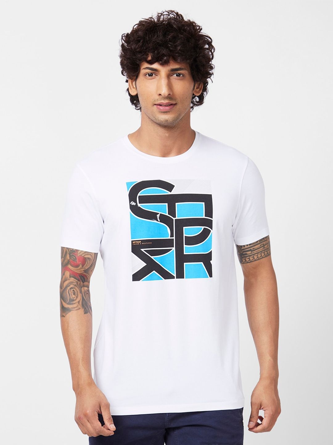 SPYKAR Typography Printed Slim Fit Cotton Casual T-Shirt