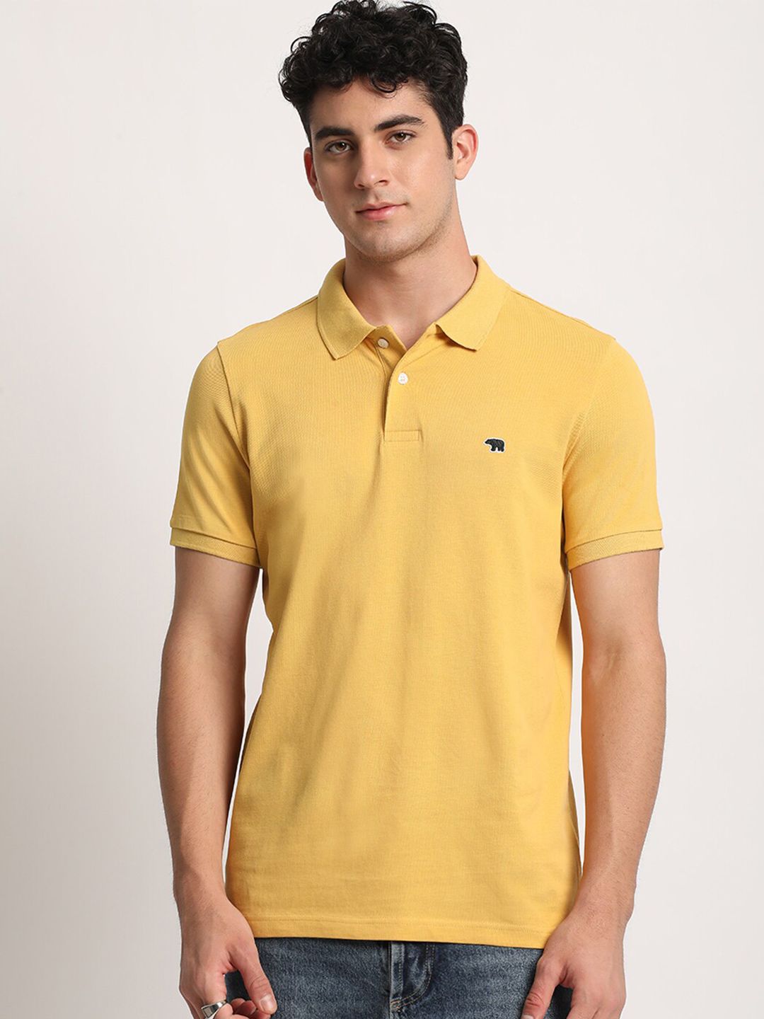 THE BEAR HOUSE Men Solid Regular Fit Cotton Polo Collar T-Shirt