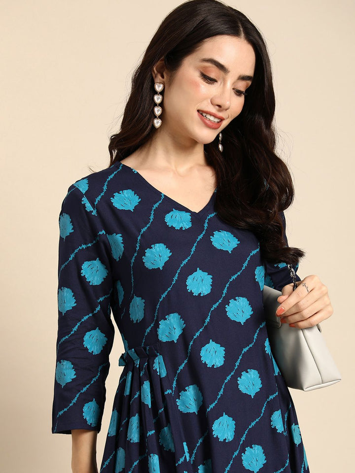 Anouk Floral Printed V-Neck A-Line Kurta