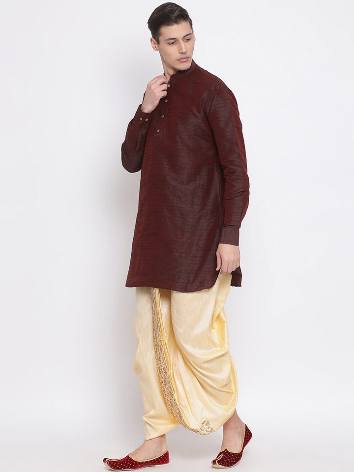 VASTRAMAY Men Beige & Gold-Coloured Embroidered Silk Dhoti