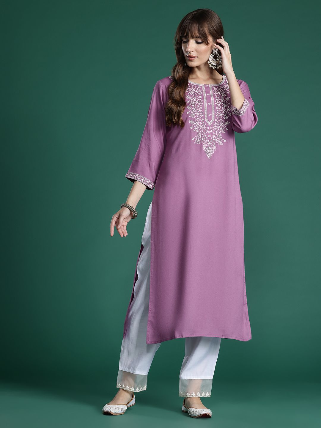 Indo Era Floral Embroidered Thread Work Kurta