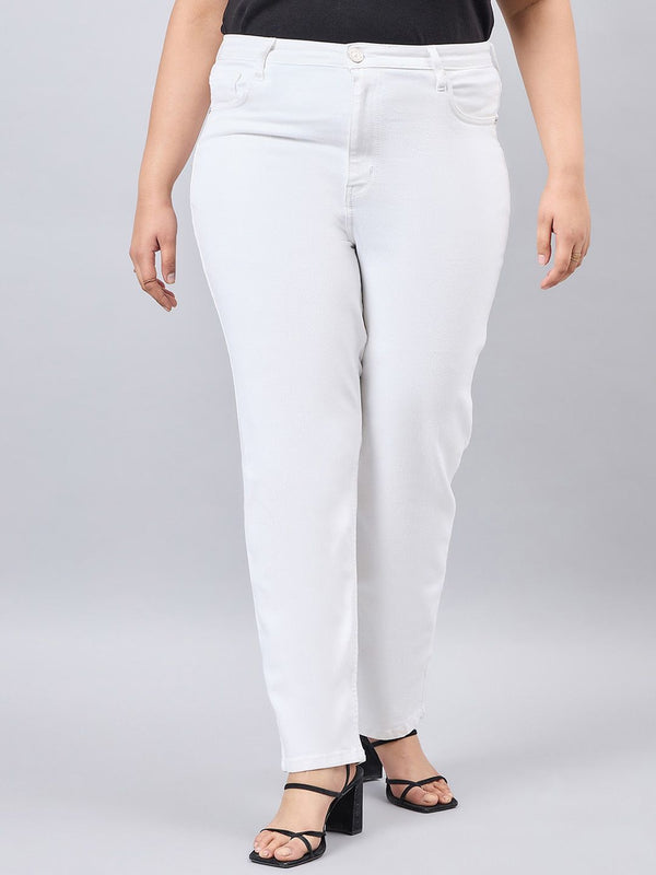 Gaya Wanita Quotient Plus White Straight Fit Fit High Rise Regangan Denim Jeans