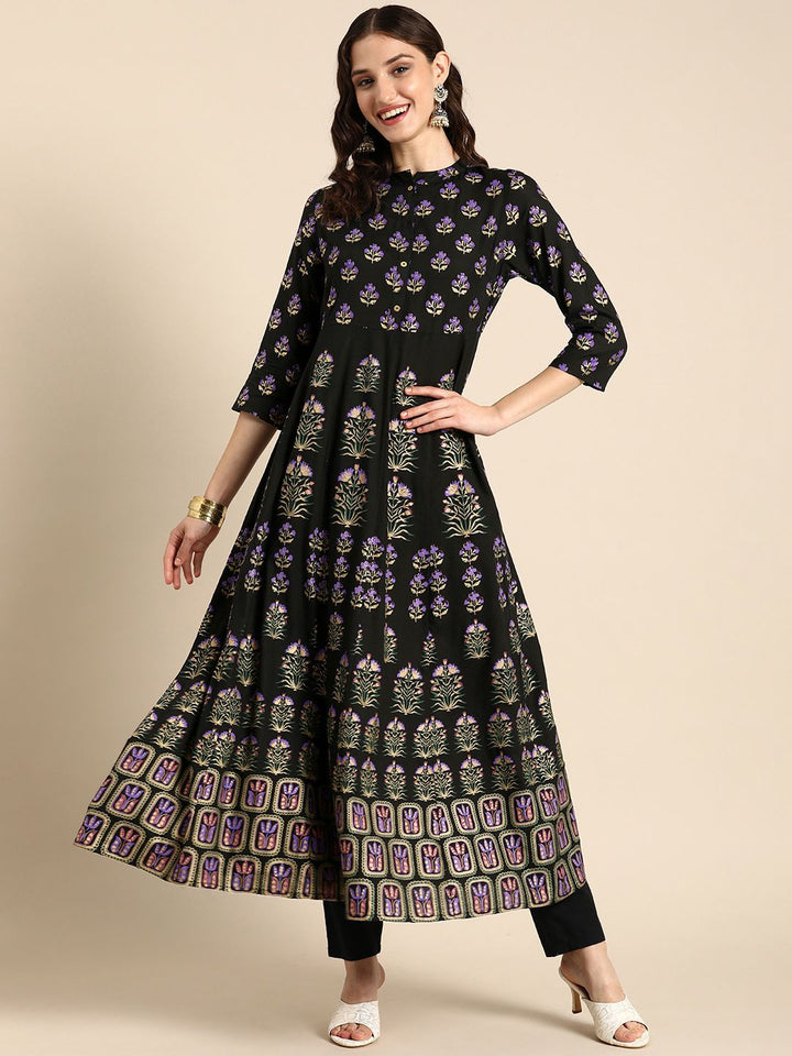 Anouk Mandarin Collar Ethnic Motifs Printed A-Line Kurta