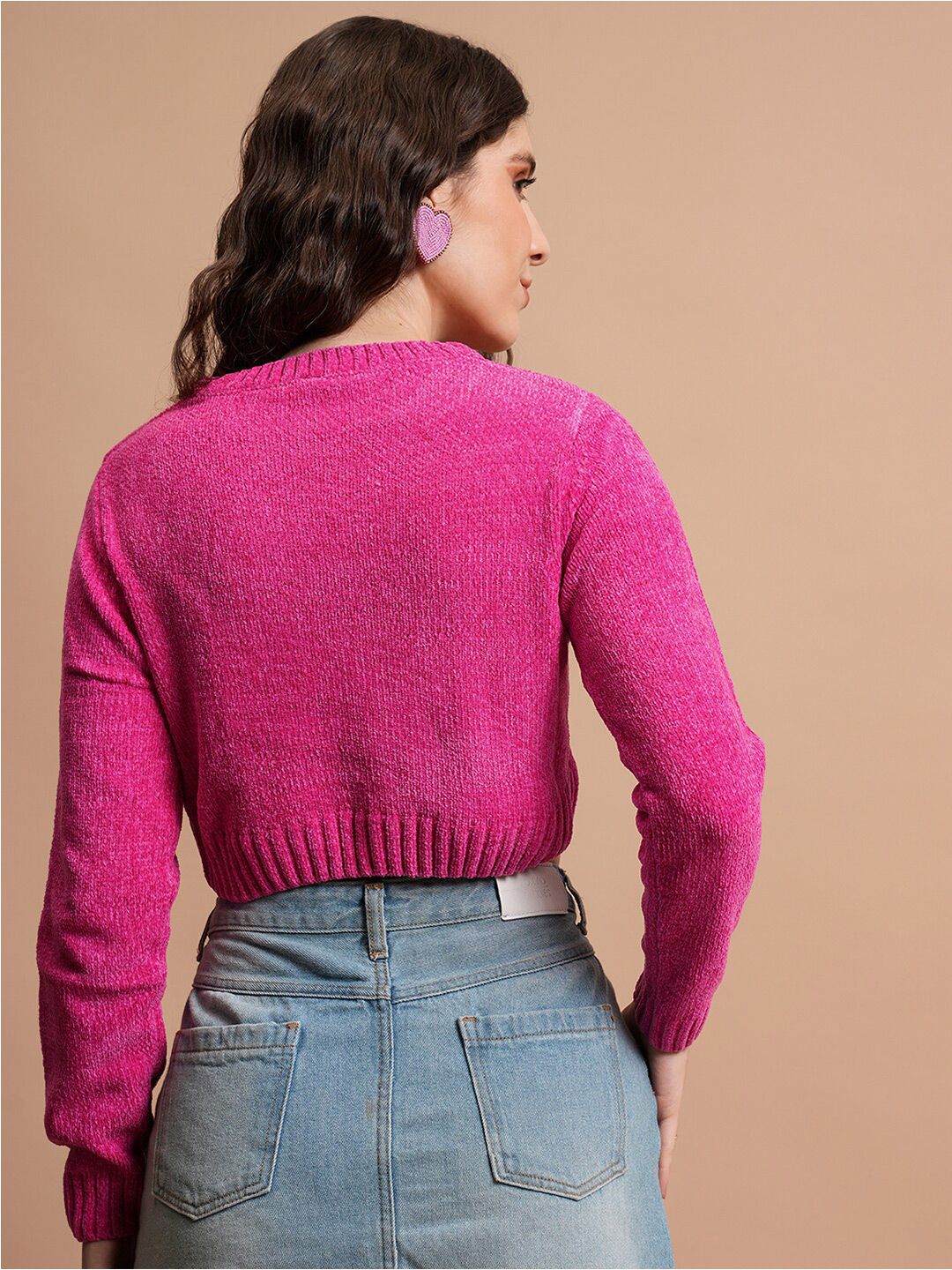 Tokyo Talkies Pink Acrylic Crop Pullover