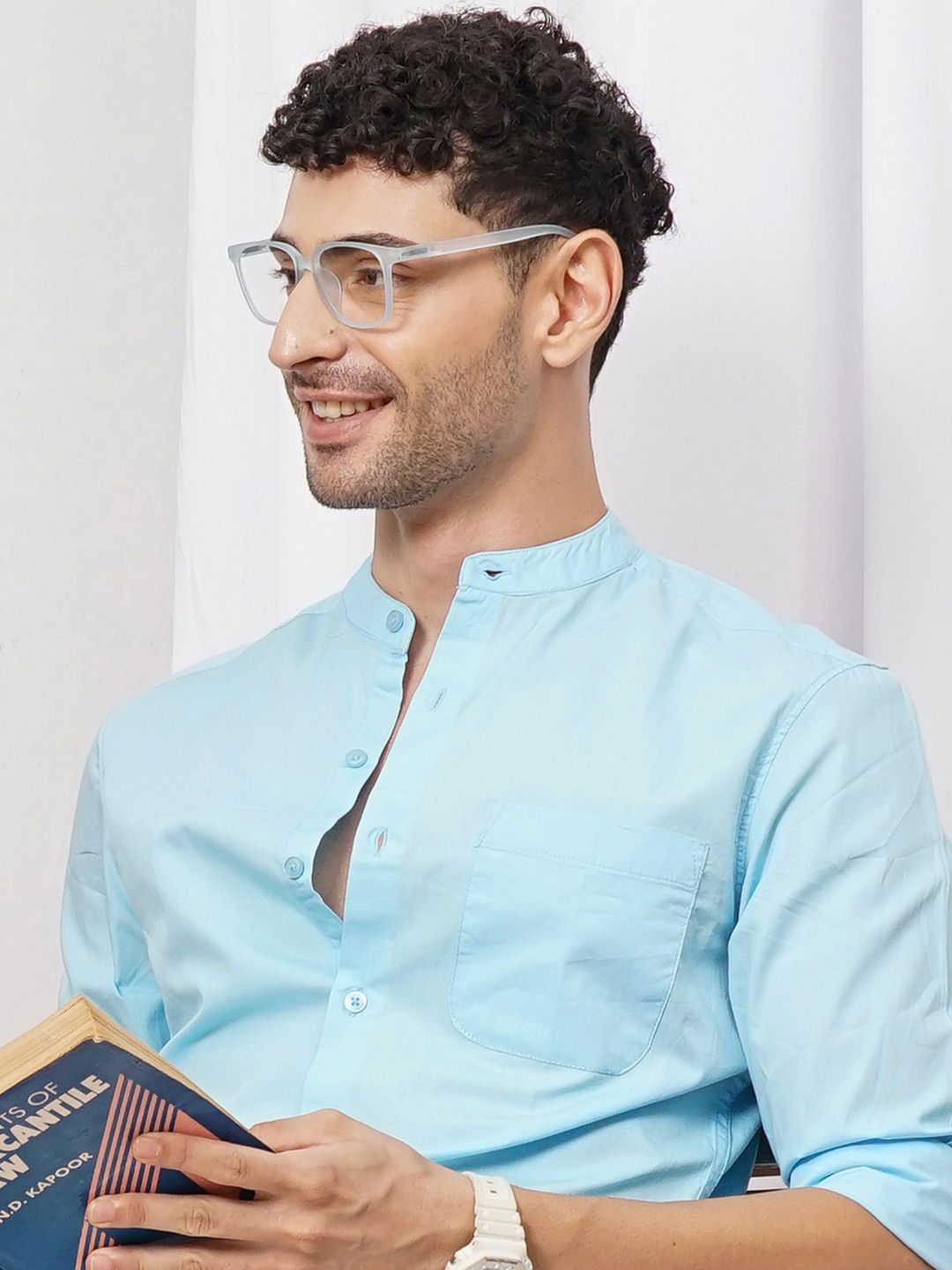 The Indian Garage Co Men Blue Solid Casual Shirt